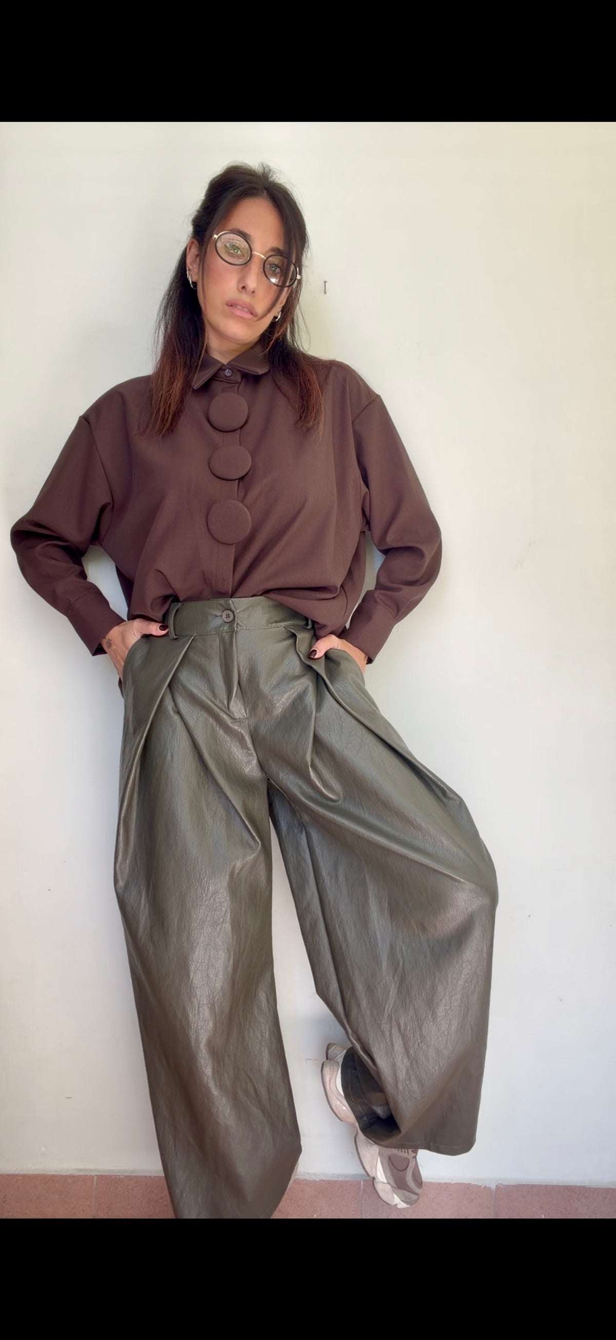 Pantalone Oliva ecopelle