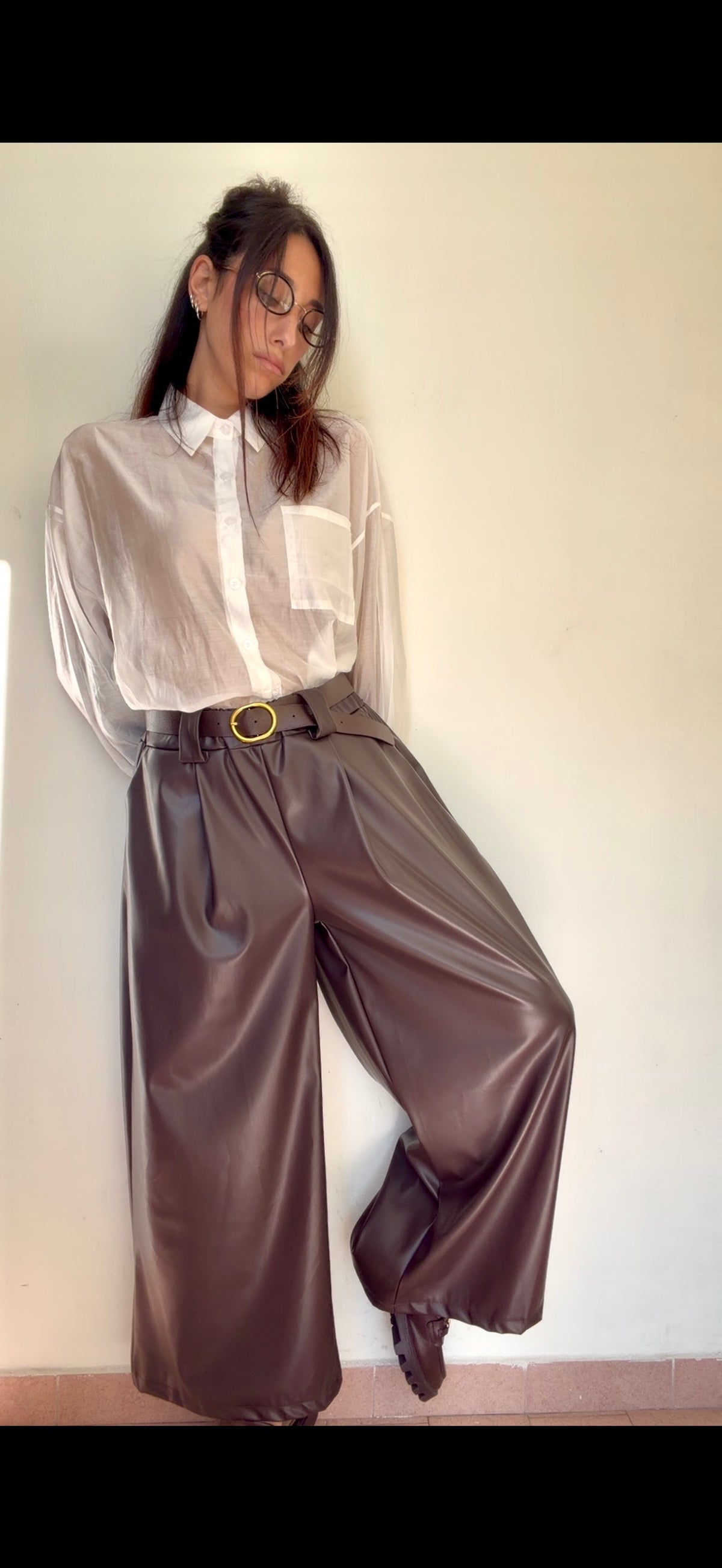 Pantalone palazzo ecopelle