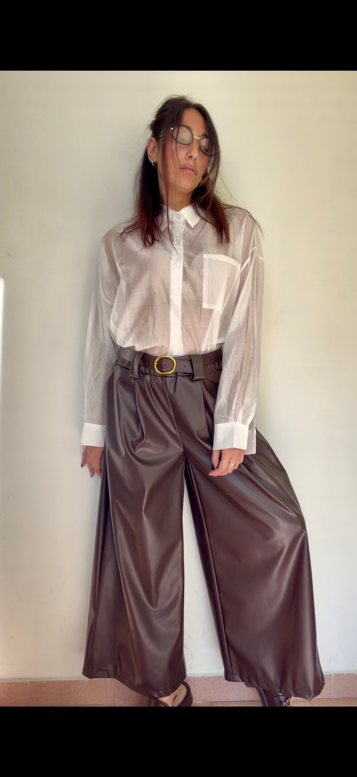 Pantalone palazzo ecopelle
