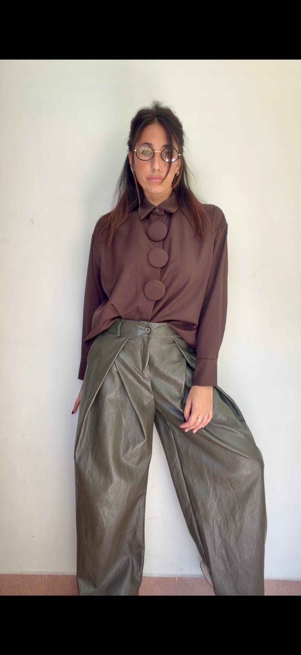 Pantalone Oliva ecopelle