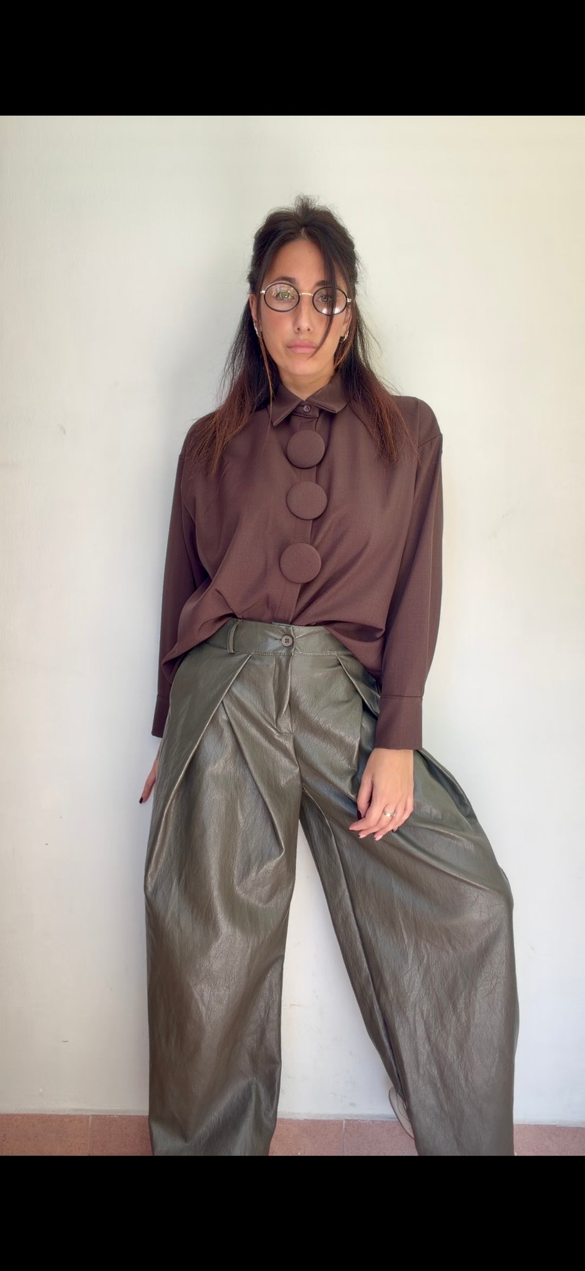 Pantalone Oliva ecopelle